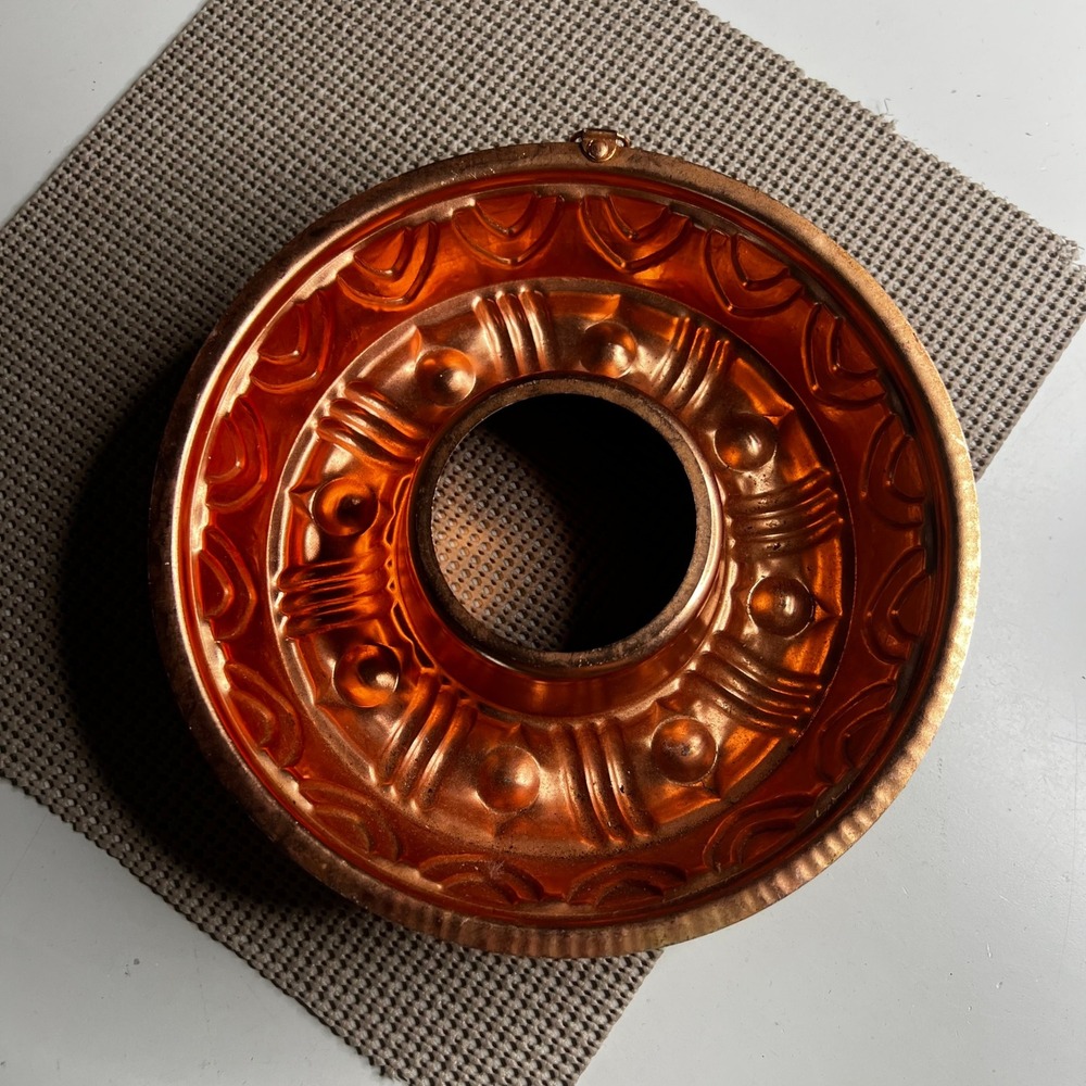 Vintage Copper Ring Mold 3.5 Cup Embossed Decorative Jello Bundt Cake Pan 8.5"